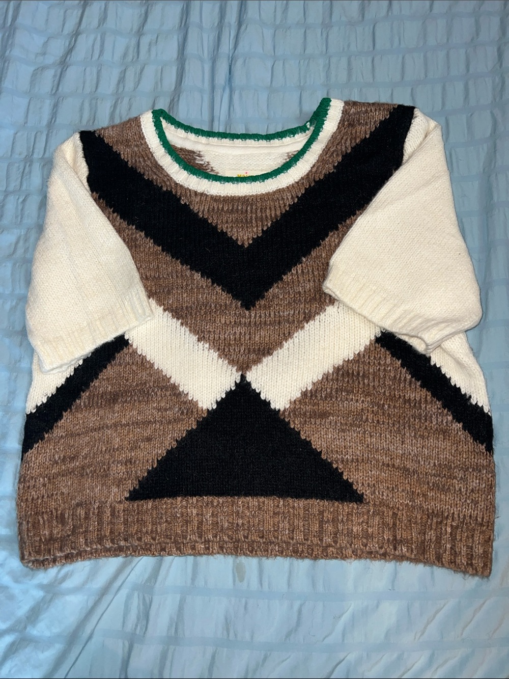 Maeve Brown Black Cream Geometric Crewneck Sweater
